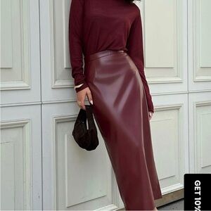 Commense Burgundy Pencil Skirt